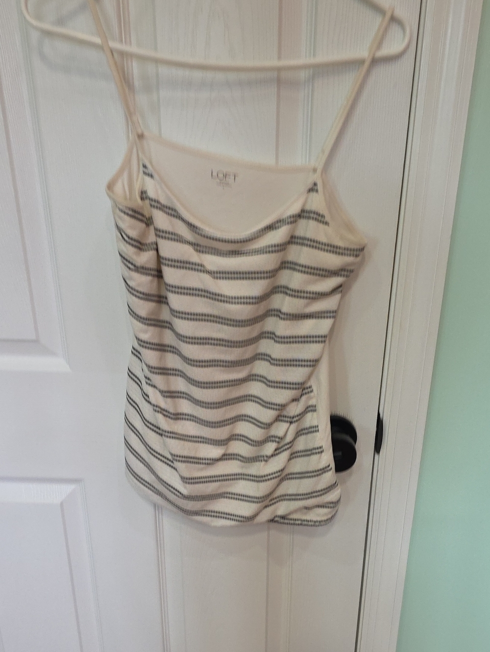 LOFT Cream and Gray Striped Spaghetti Strap Camisole